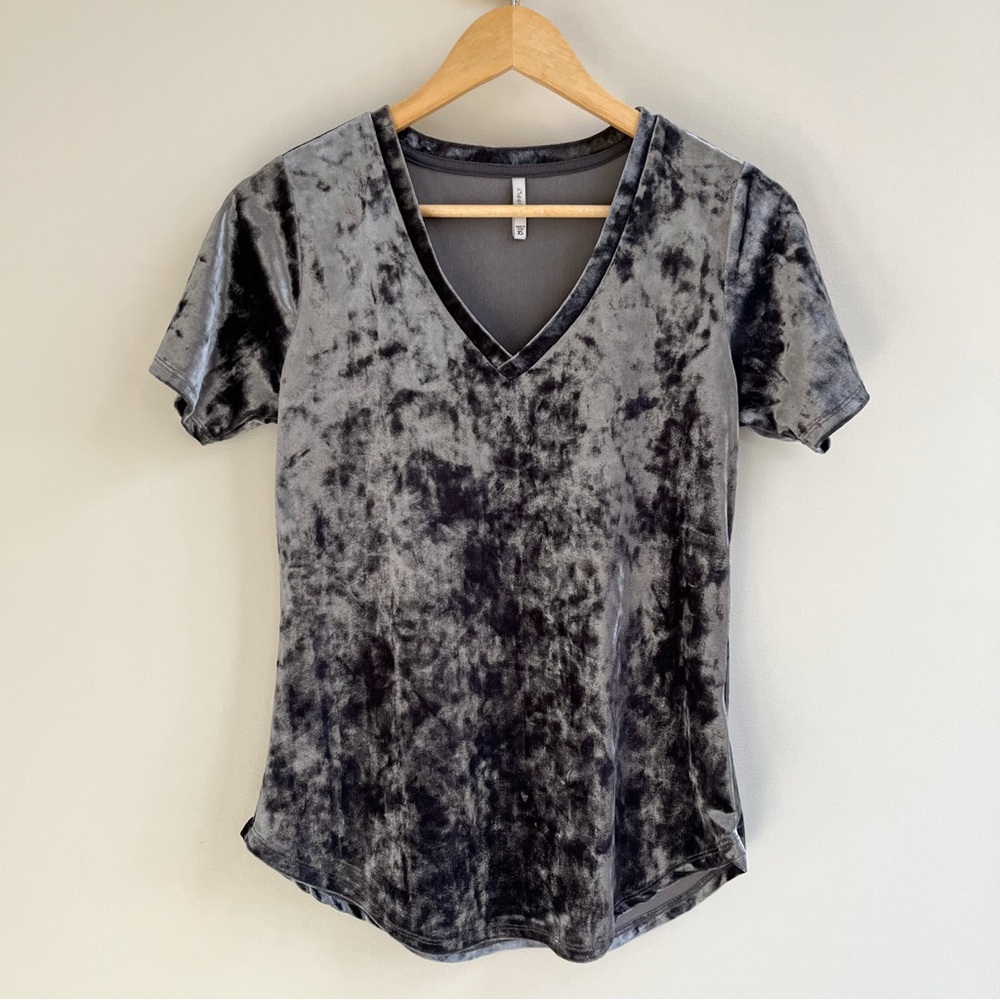 Z Supply Crushed Velvet V Neck Short Sleeve T-Shirt Silver Gray XS